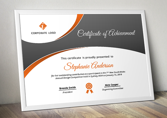 Curve Bar Modern Certificate (pptx) in Stationery Templates - product preview 1