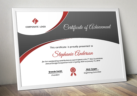 Curve Bar Modern Certificate (pptx) in Stationery Templates - product preview 2