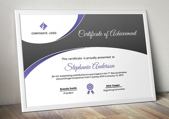 Curve Bar Modern Certificate (pptx) in Stationery Templates - product preview 3