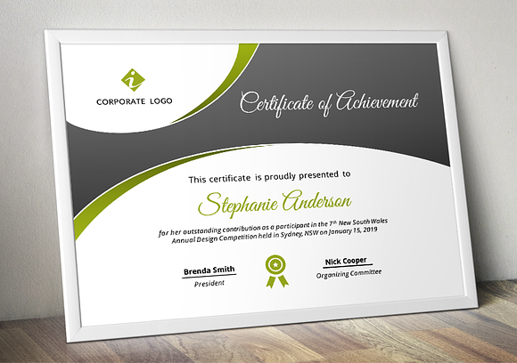 Curve Bar Modern Certificate (pptx) in Stationery Templates - product preview 4