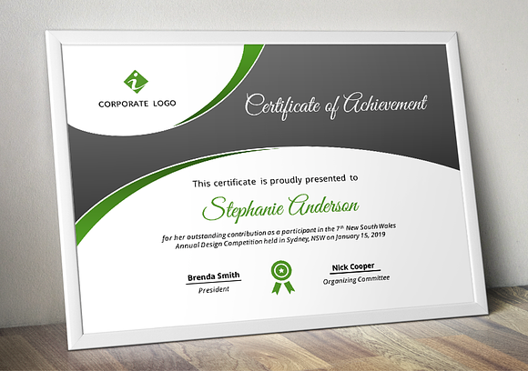 Curve Bar Modern Certificate (pptx) in Stationery Templates - product preview 5