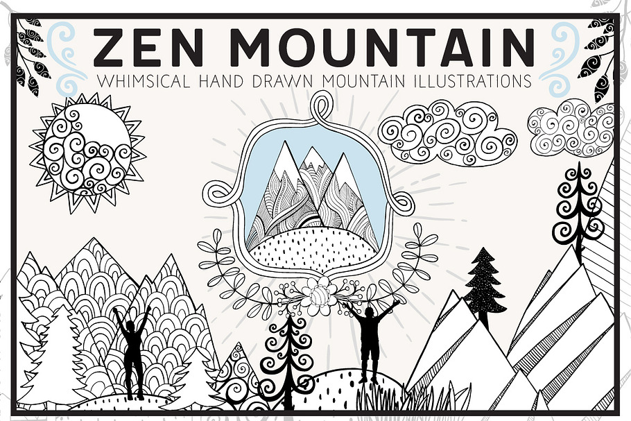 Hand Drawn Zen Mountain Clip Art in Illustrations - product preview 8