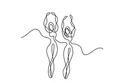 line drawing of dancing women