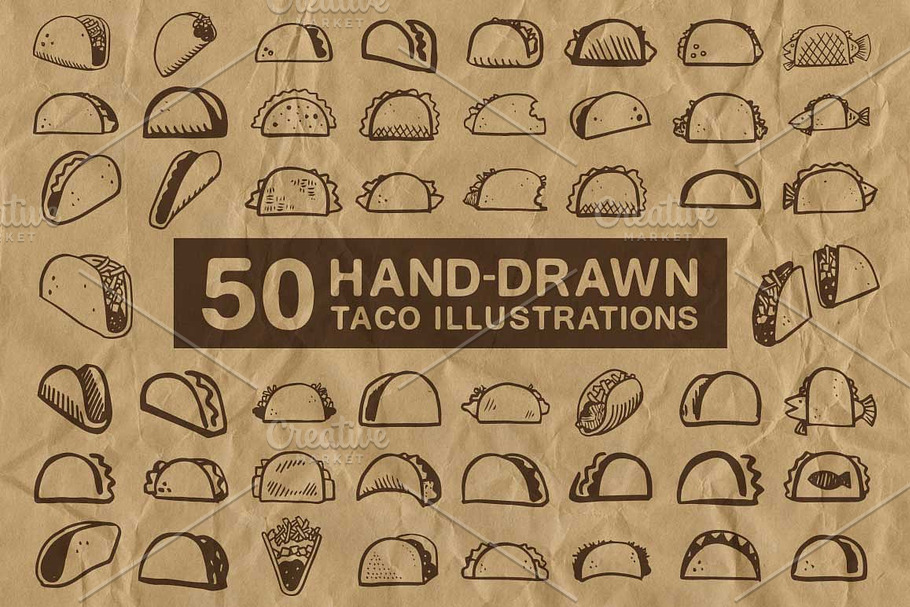 50 Hand-Drawn Taco Illustrations in Illustrations - product preview 8