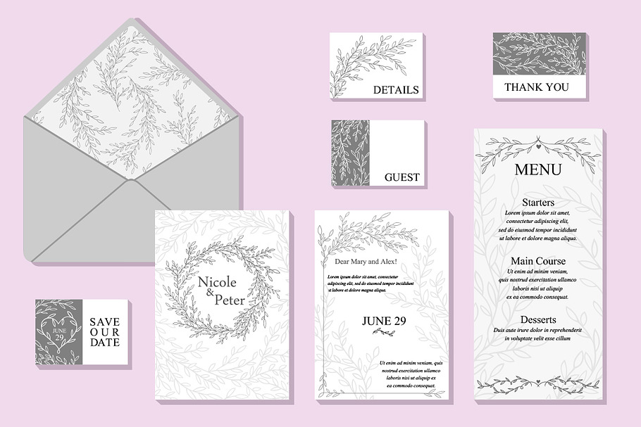  Wedding Vector Invitation Suite in Wedding Templates - product preview 8