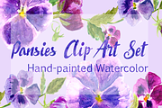Watercolor Pansies Clip Art Set 