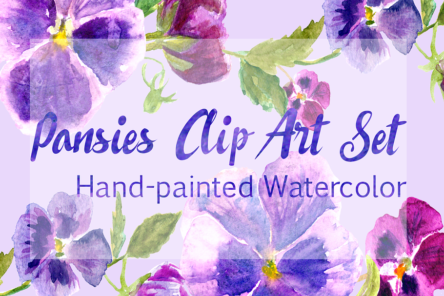 Watercolor Pansies Clip Art Set  in Objects - product preview 8