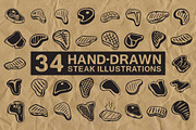 34 Hand-Drawn Steak Illustrations