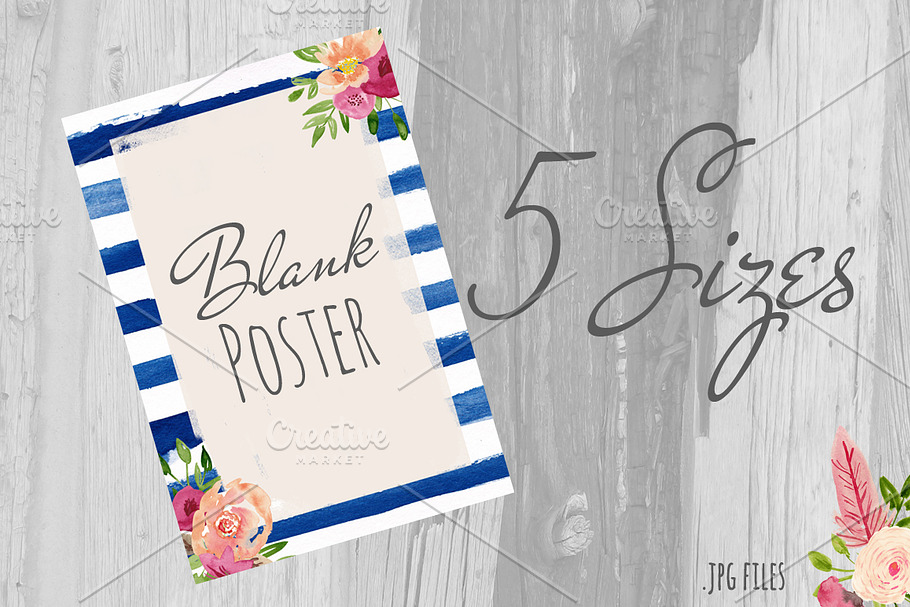 Watercolor striped floral poster