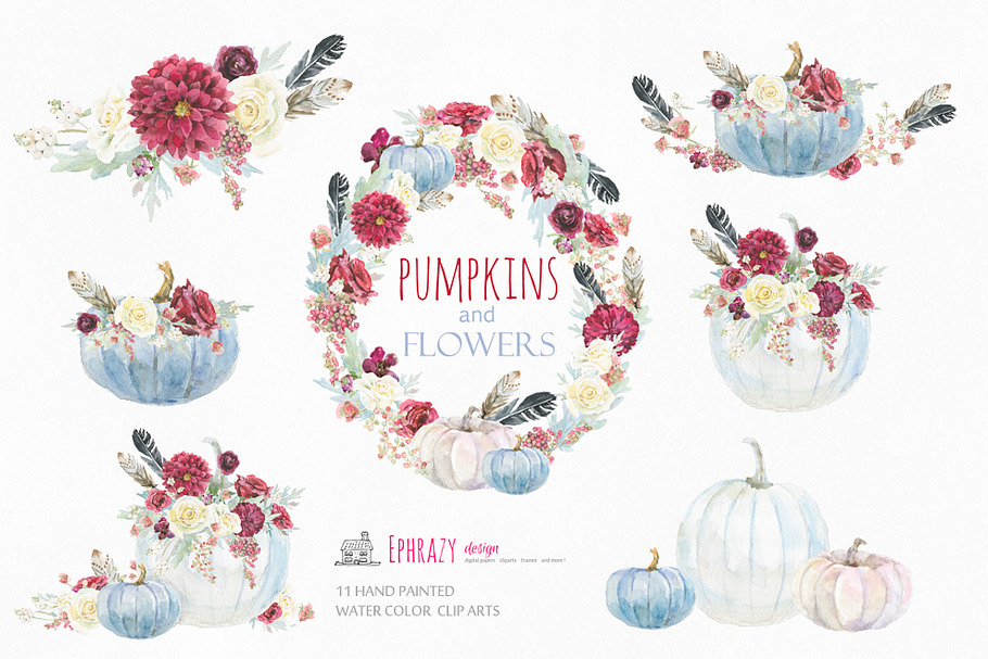 Fall watercolor cliparts. Pumpkin in Illustrations - product preview 8
