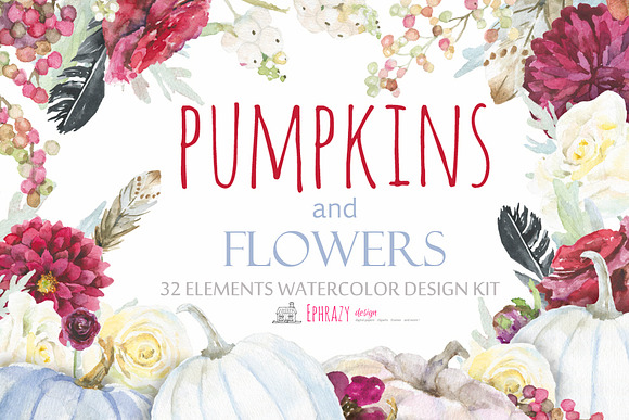 Fall watercolor cliparts. Pumpkin in Illustrations - product preview 3