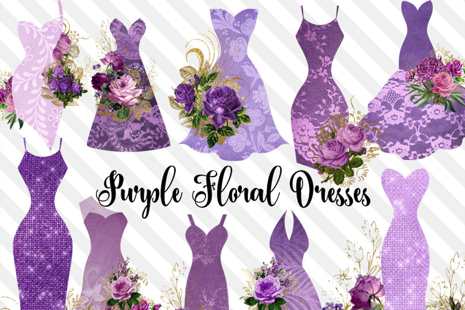Purple Floral Dresses Clipart