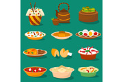 Chinese traditional food asian delicious cuisine dinner meal and china lunch cooked vector illustration