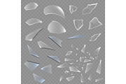 Realistic transparent shards of broken glass pieces splinter sharp realistic 3d style vector illustration