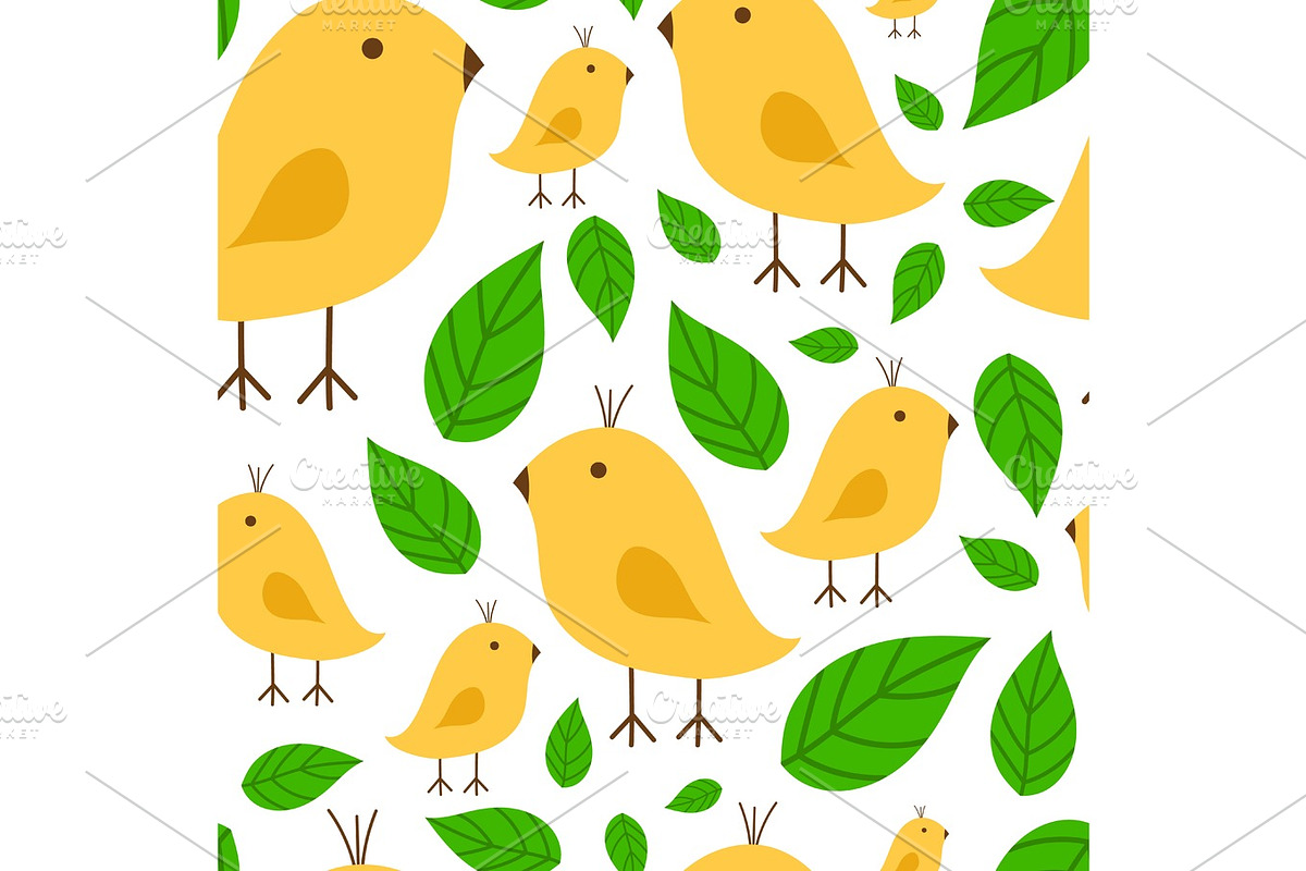 Seamless pattern vibrant branch with canary yellow bird vector illustration on white background in Illustrations - product preview 8