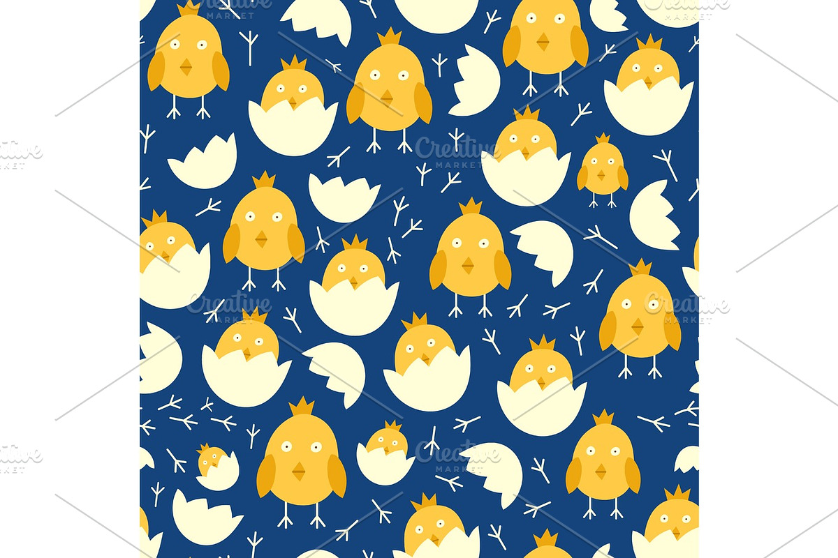 Seamless easter pattern background with chicks in eggs graphic holiday design cartoon chicken bird vector illustration in Illustrations - product preview 8