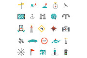 Navigation flat style location pin pictogram direction and search design web icons sign vector illustration.