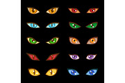 Danger animal monster evil glow eyes expressions on dark black background vector illustration
