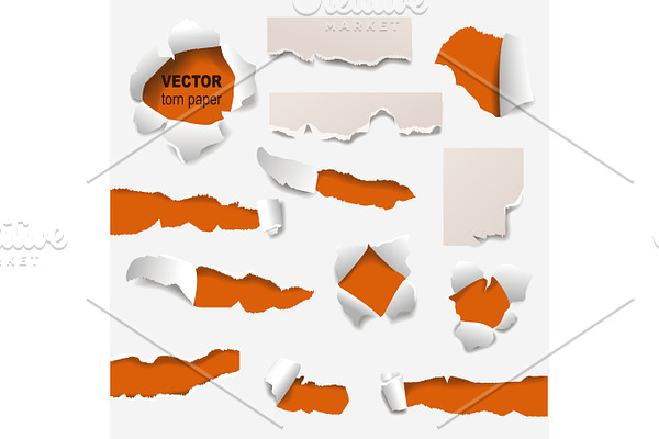 Collection of torn edges of a hole paper vector illustration.