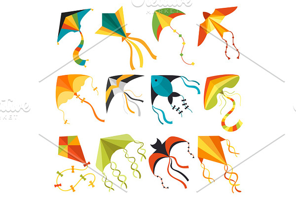 Flying kite wind fun toy fly solated joy vector illustration