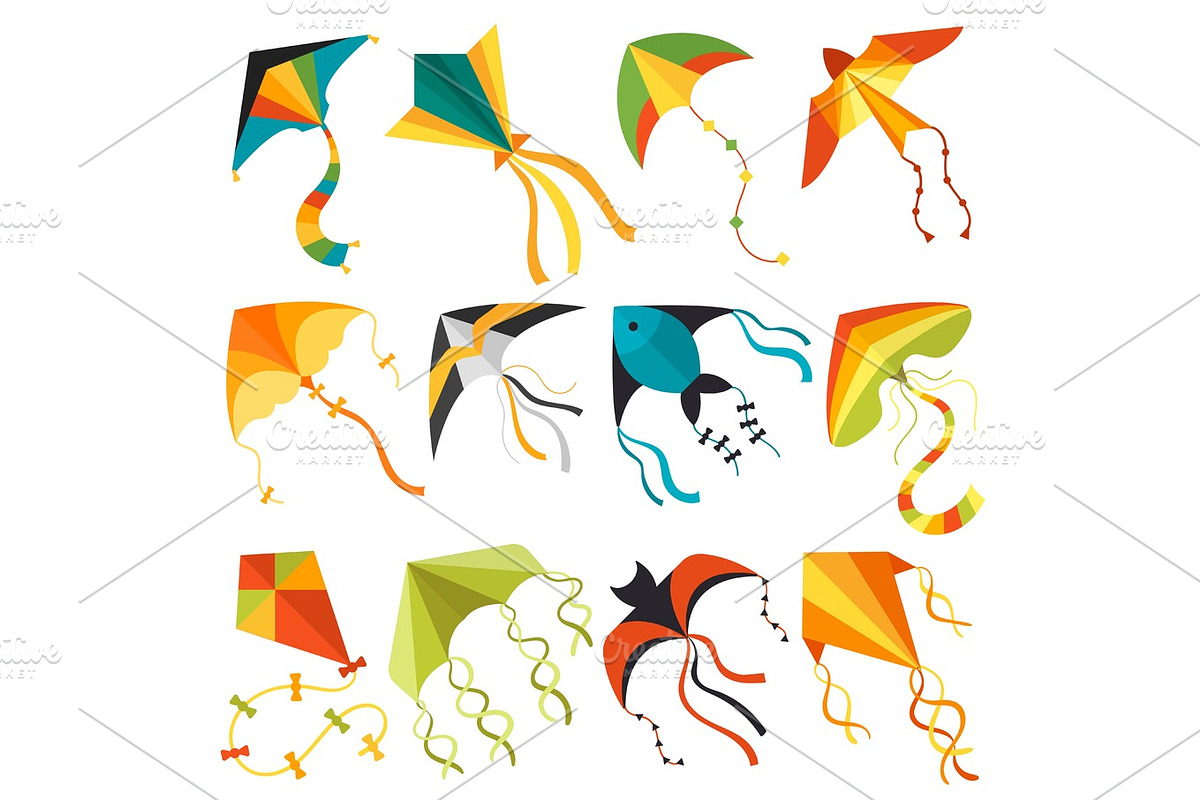 Flying kite wind fun toy fly solated joy vector illustration in Objects - product preview 8