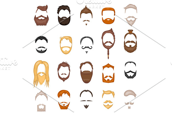 Beard and hair man face mask hairstyle cartoon vector collection