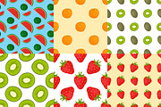 Cartoon fresh fruits in flat style seamless pattern food summer design wallpaper vector illustration.