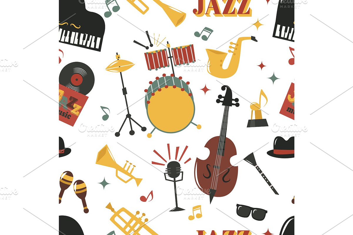 Fashion jazz band music party musical instrument design vector seamless pattern in Objects - product preview 8