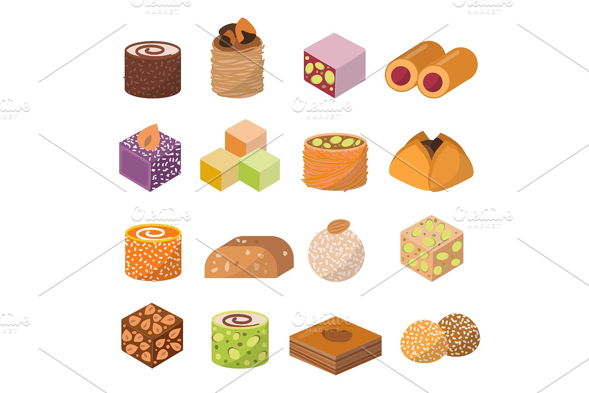 Sweets dessert from East isolated food vector. in Illustrations - product preview 8