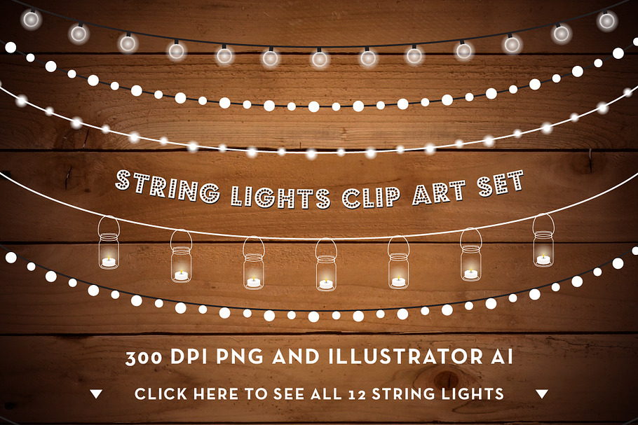 String Lights Clip Art Set - PNG, AI in Objects - product preview 8