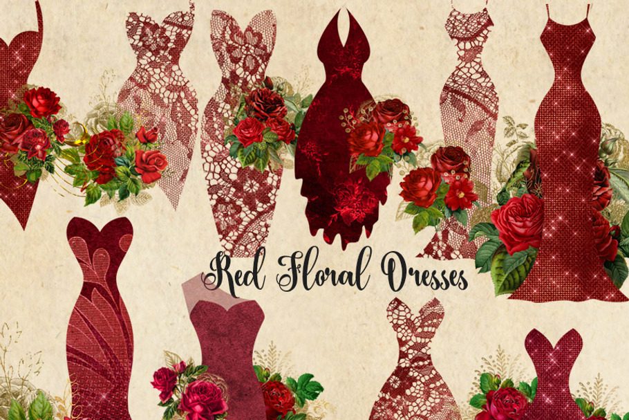 Red Floral Dress Clipart
