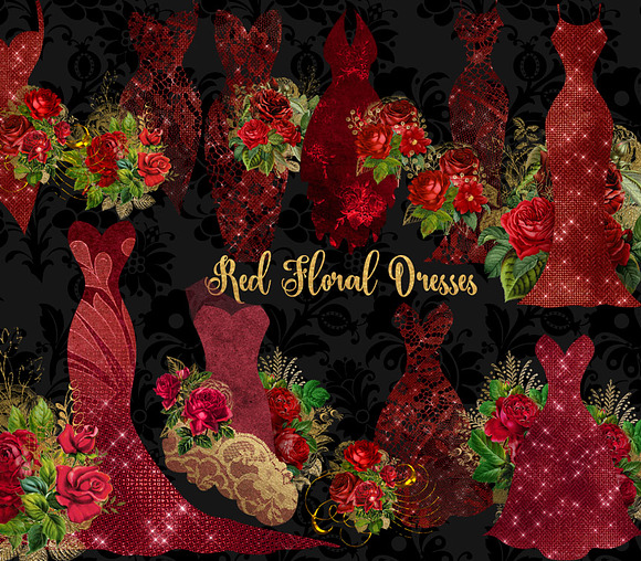 Red Floral Dress Clipart in Objects - product preview 1