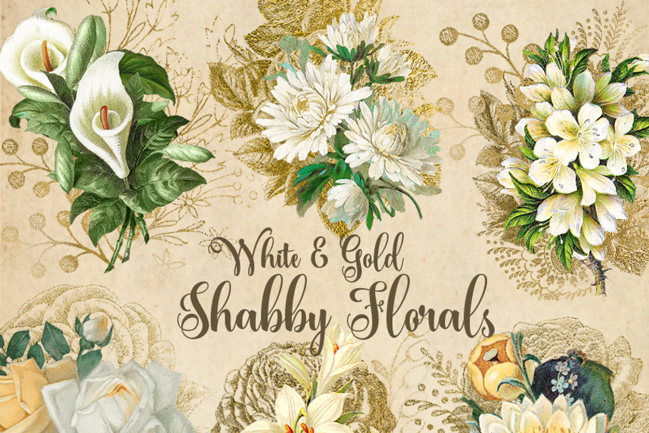 White and Gold Shabby Florals in Illustrations - product preview 8