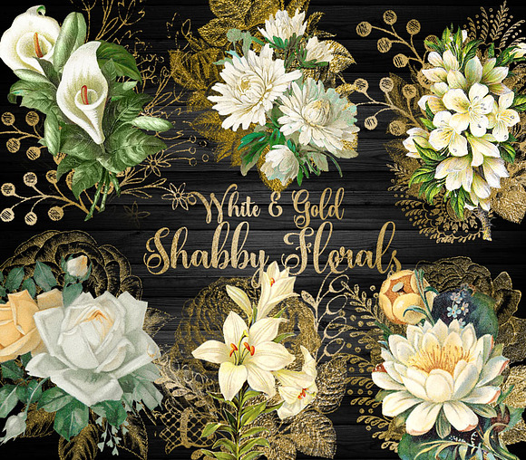 White and Gold Shabby Florals in Illustrations - product preview 1