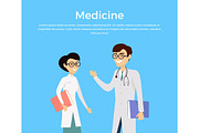 Medicine concept with health care experts characters.