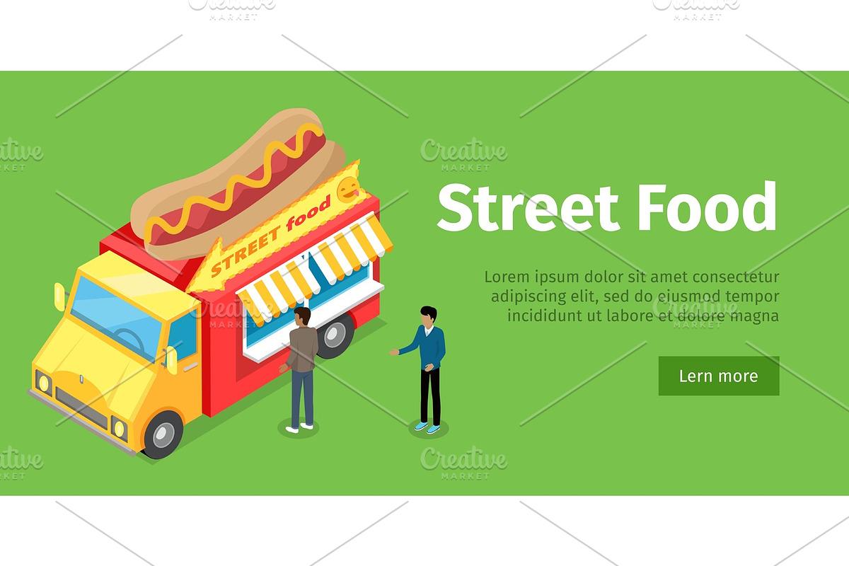 Fast Food Truck Isometric Projection Style. People in Illustrations - product preview 8
