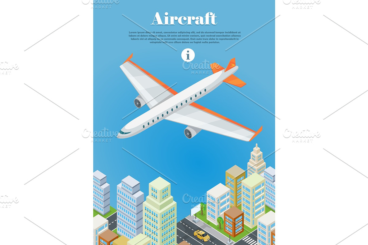 Aircraft Flying Over the City Web Banner. Vector in Illustrations - product preview 8