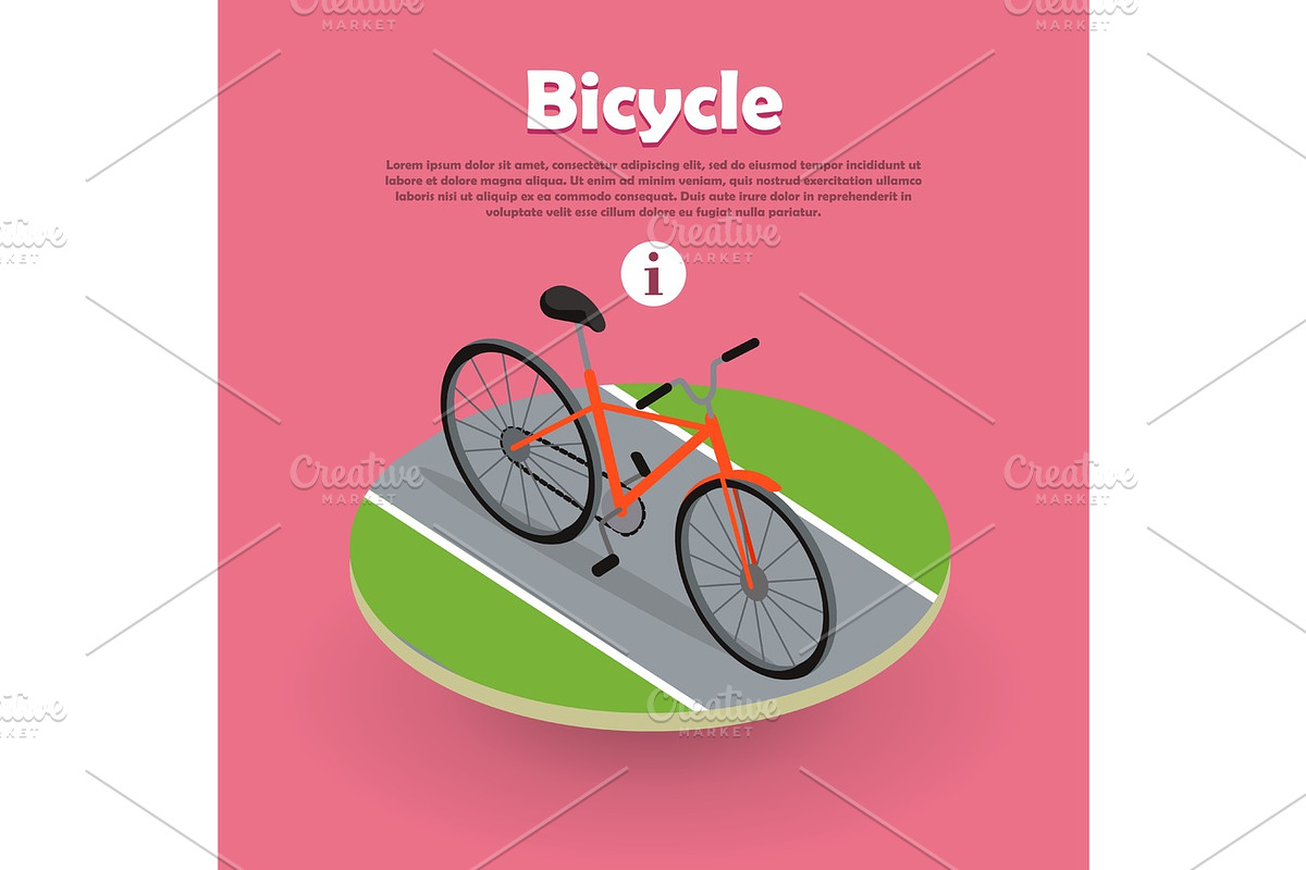 Bicycle Icon Isometric Design on Road Web Banner. in Illustrations - product preview 8