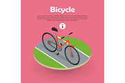 Bicycle Icon Isometric Design on Road Web Banner.