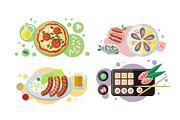 National Dishes and Drinks Web Banners. Vector