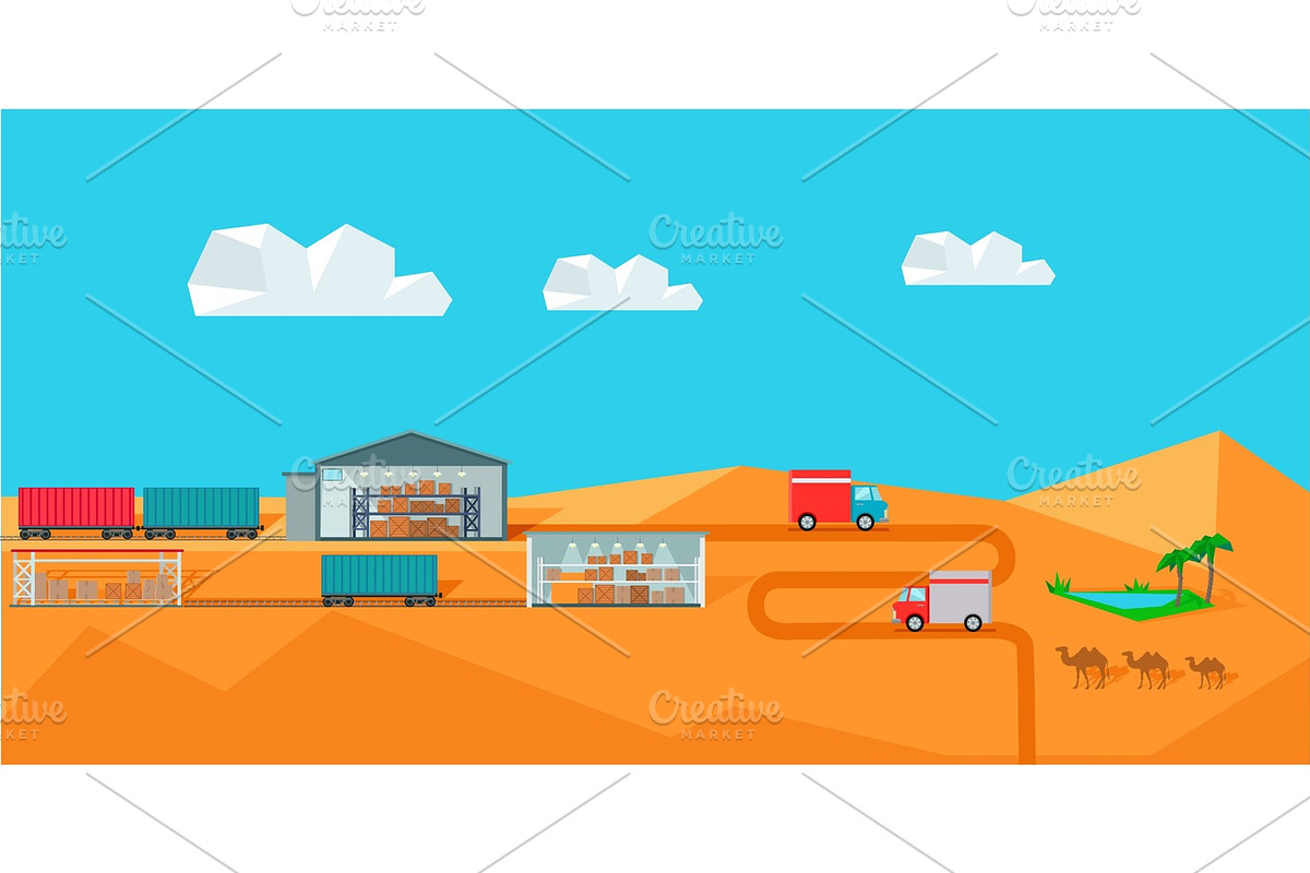 Warehouse on Desert Landscape in Illustrations - product preview 8