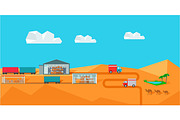 Warehouse on Desert Landscape
