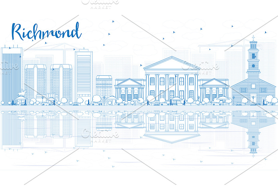Outline Richmond (Virginia) Skyline in Illustrations - product preview 8