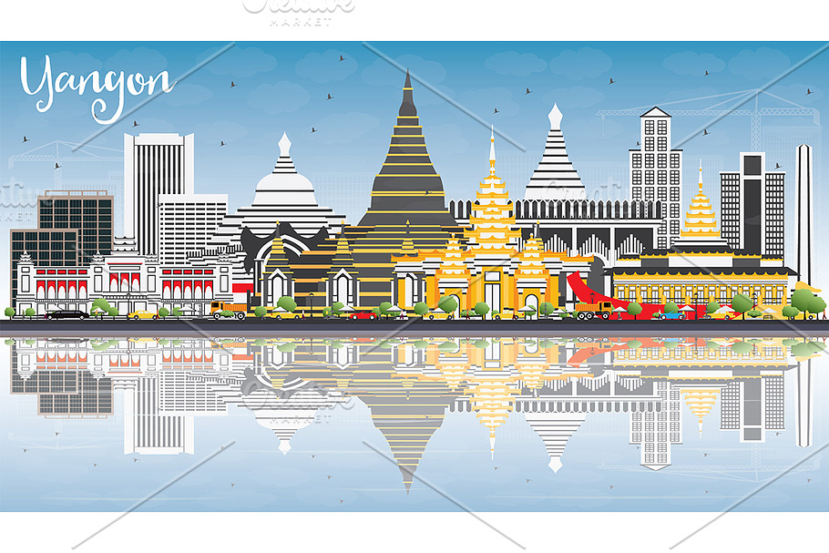 Yangon Skyline in Illustrations - product preview 8