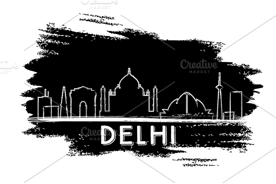 Delhi Skyline Silhouette.  in Illustrations - product preview 8