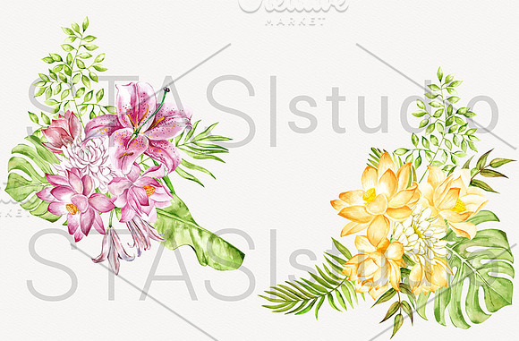 Watercolor Tropical Flowers Wreath in Illustrations - product preview 1
