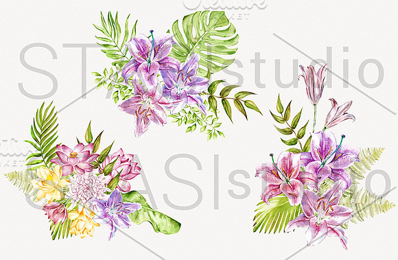 Watercolor Tropical Flowers Wreath in Illustrations - product preview 2