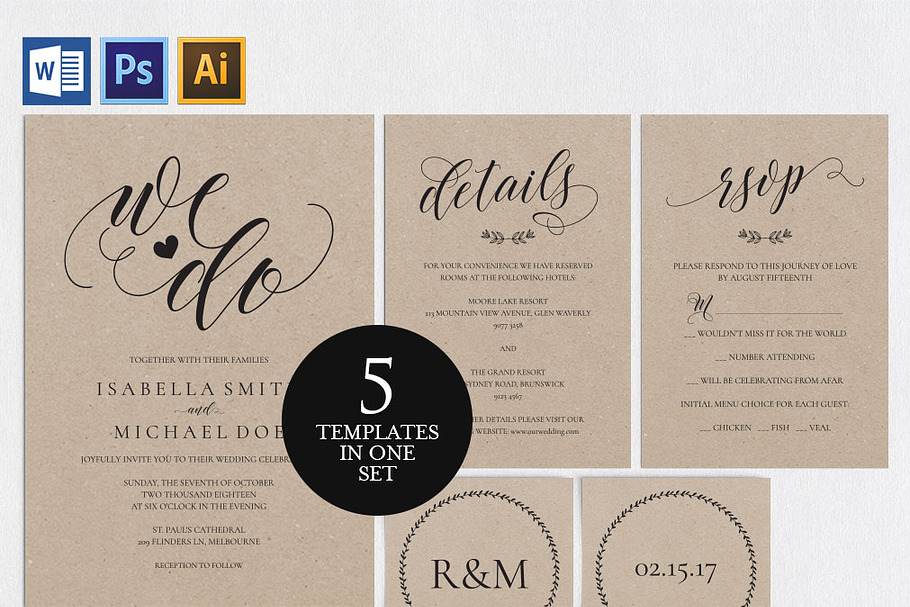 Wedding invitation set SHR140 in Wedding Templates - product preview 8