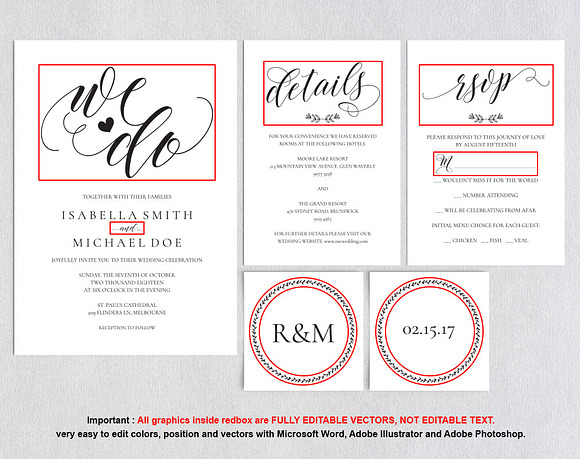 Wedding invitation set SHR140 in Wedding Templates - product preview 4