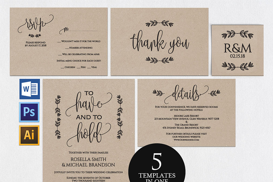 Wedding invitation set SHR144 in Wedding Templates - product preview 8